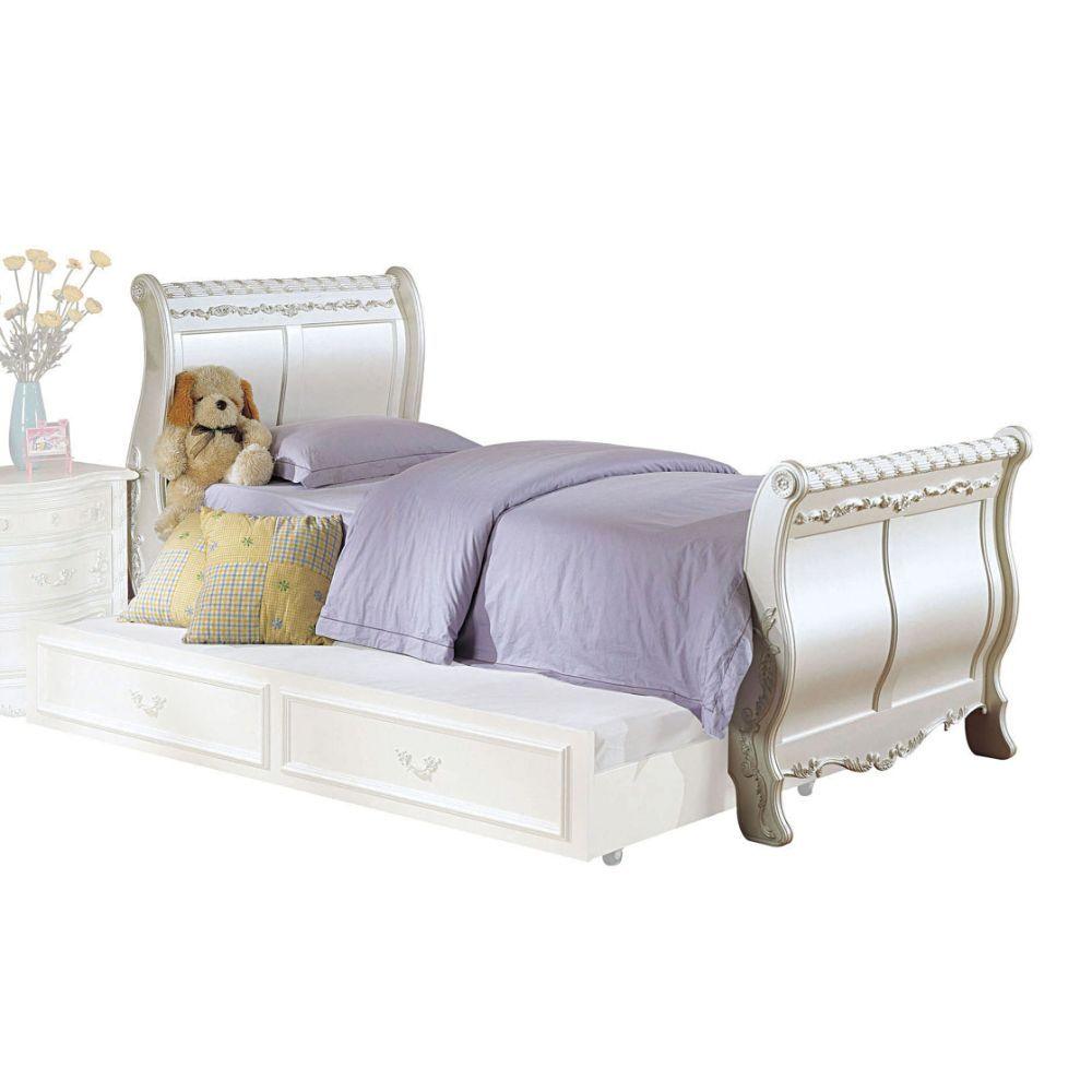 ACME - Pearl - Twin Bed - Pearl White & Gold Brush Accent - 5th Avenue Furniture