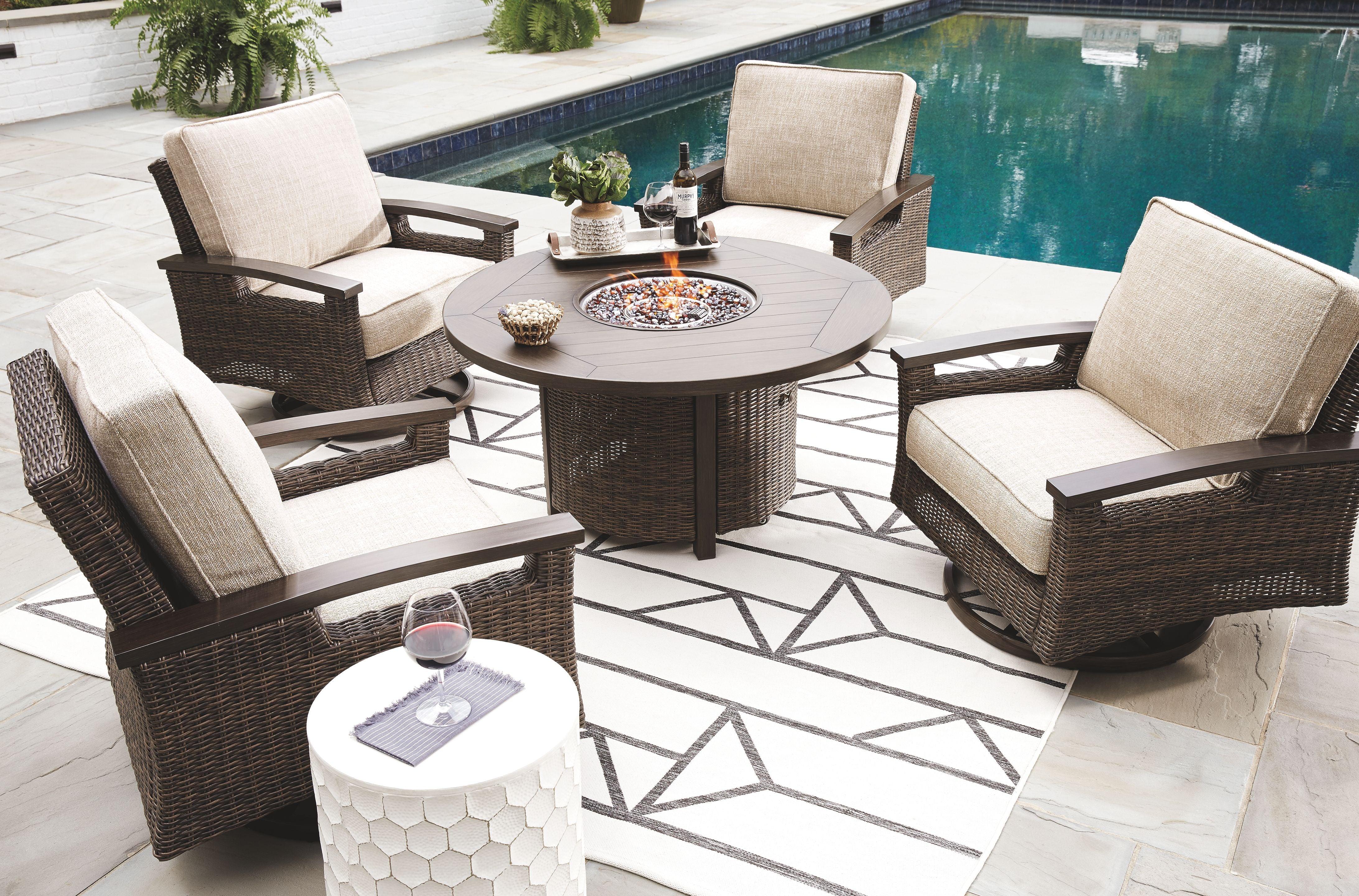 Signature Design by Ashley® - Paradise Trail - Medium Brown - 5 Pc. - Conversation Set With 4 Swivel Lounge Chairs - 5th Avenue Furniture