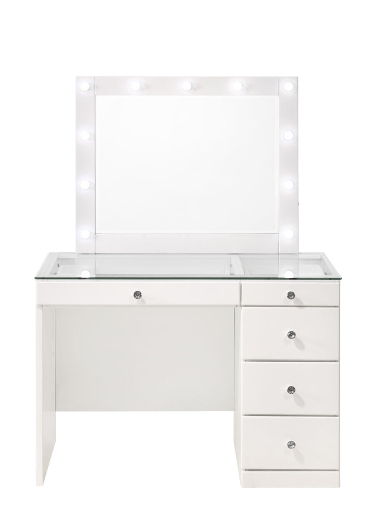Crown Mark - Morgan - Vanity Desk With Glass Top, Led Mirror & Stool - 5th Avenue Furniture