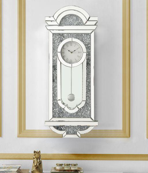 ACME - Noralie - Wall Clock - Mirrored & Faux Diamonds - 5th Avenue Furniture