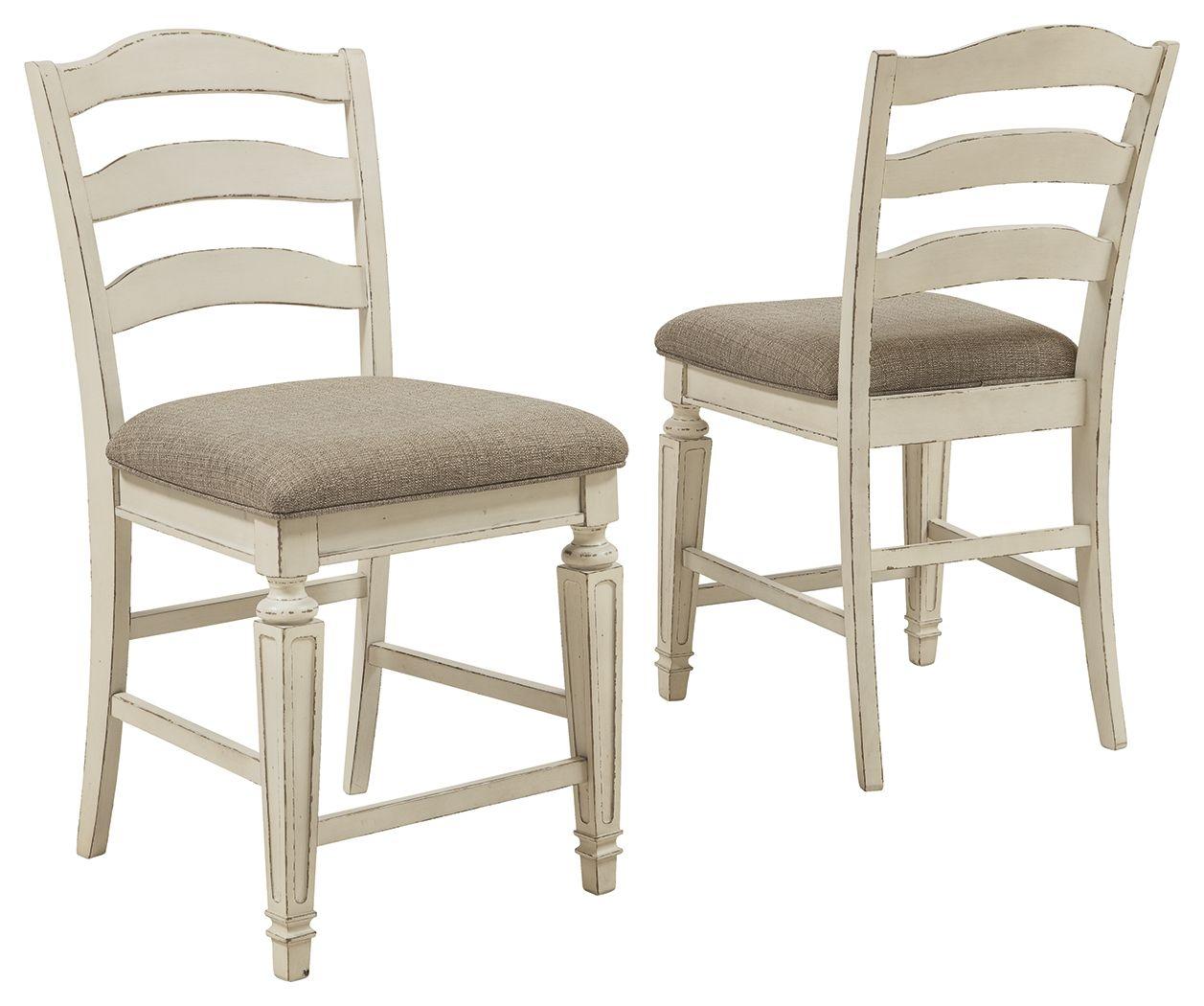 Ashley Furniture - Realyn - Chipped White - Upholstered Barstool (Set of 2) - 5th Avenue Furniture