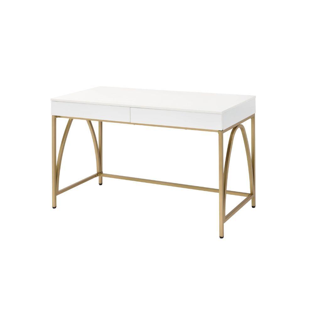 ACME - Lightmane - Desk - White High Gloss & Gold - 5th Avenue Furniture