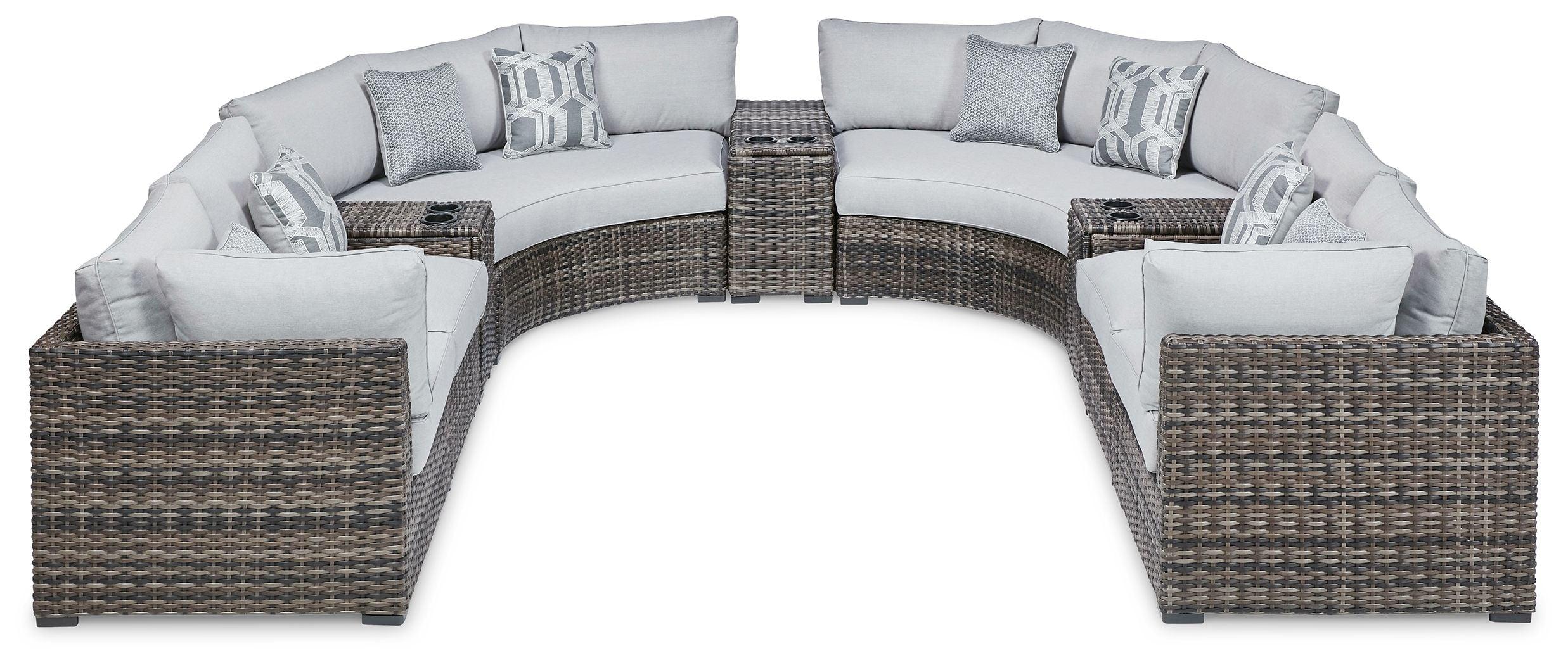 Signature Design by Ashley® - Harbor Court - Gray - 9-Piece Outdoor Sectional - 5th Avenue Furniture