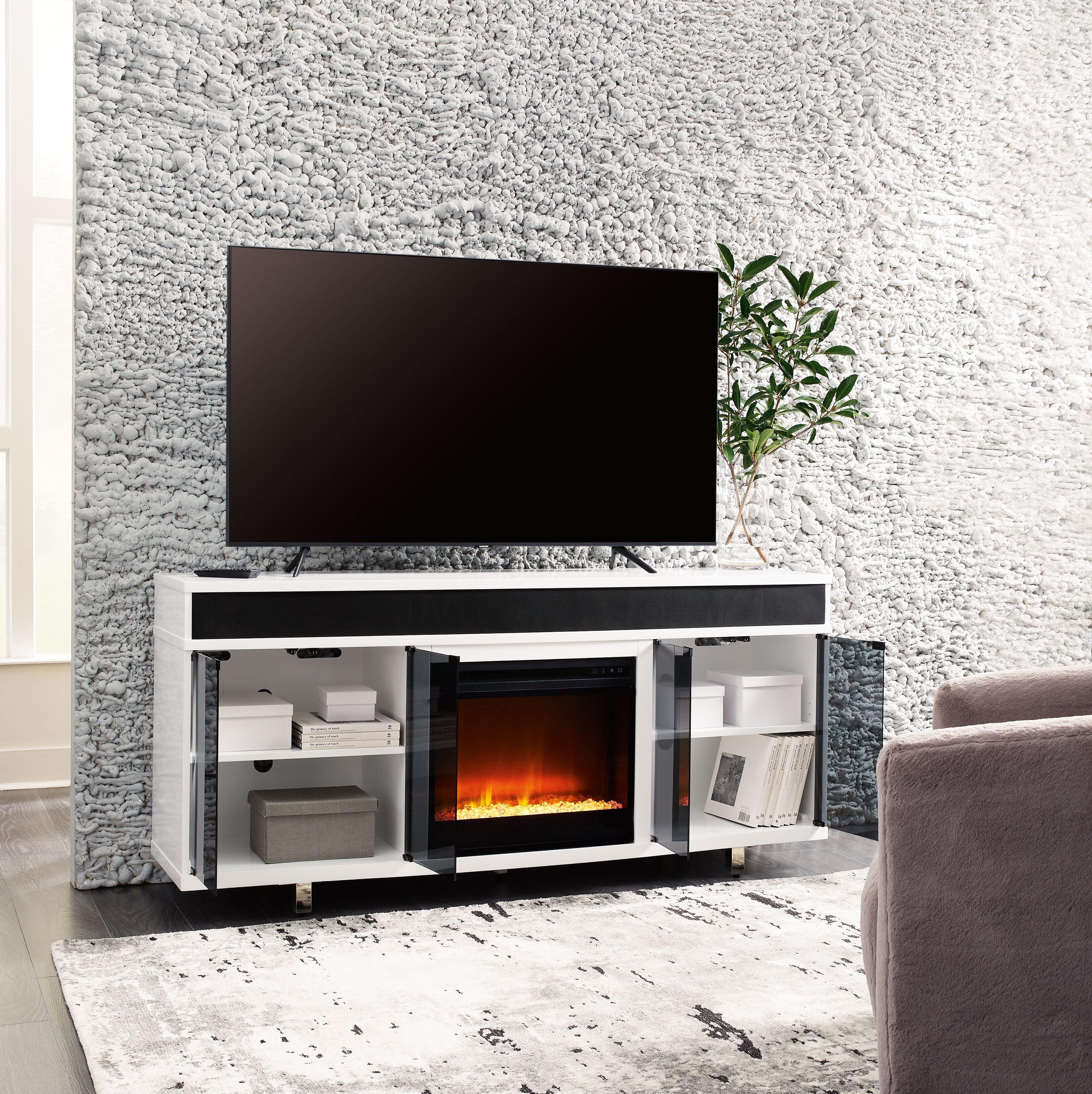 Signature Design by Ashley® - Gardoni - White / Black - 72" TV Stand With Electric Fireplace - 5th Avenue Furniture