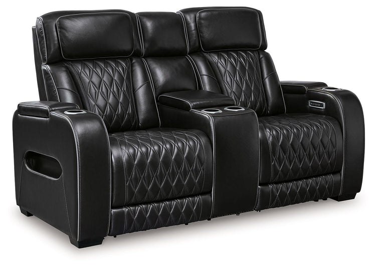 Signature Design by Ashley® - Boyington - Power Reclining Loveseat With Console/Adj Hdrst - 5th Avenue Furniture