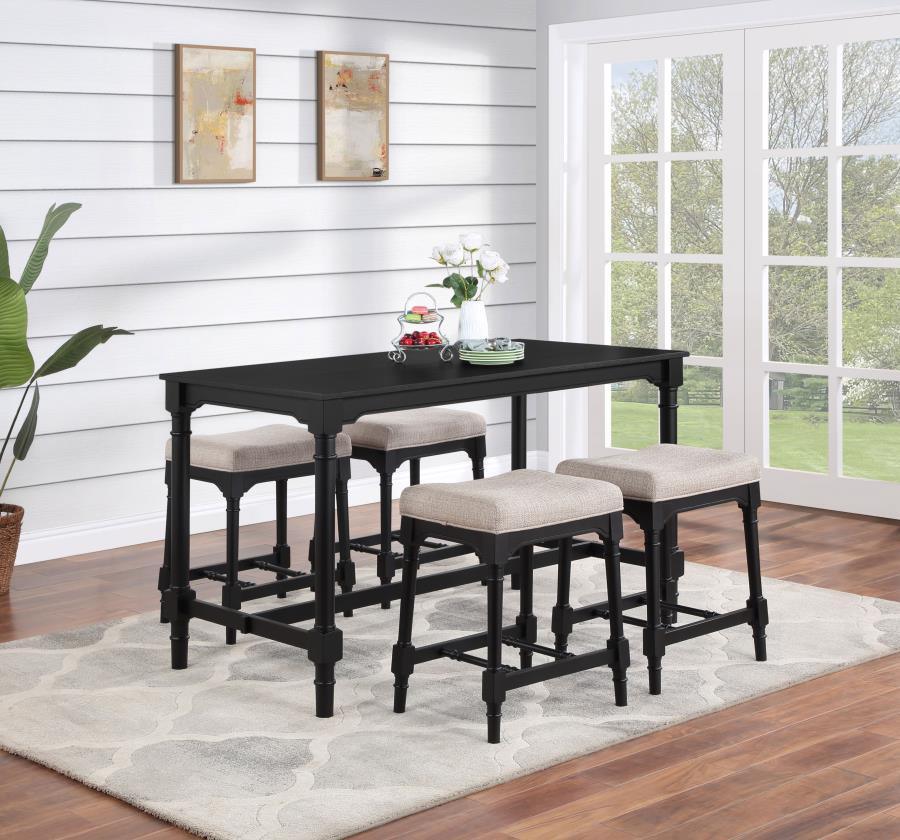 Coaster Fine Furniture - Martina - 5 Piece Rectangular Spindle Leg Counter Height Dining Set - Oatmeal And Black - 5th Avenue Furniture