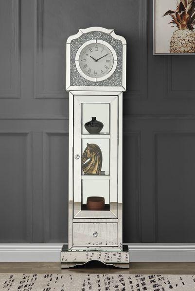 ACME - Noralie - Grandfather Clock - Mirrored & Faux Diamonds - 5th Avenue Furniture