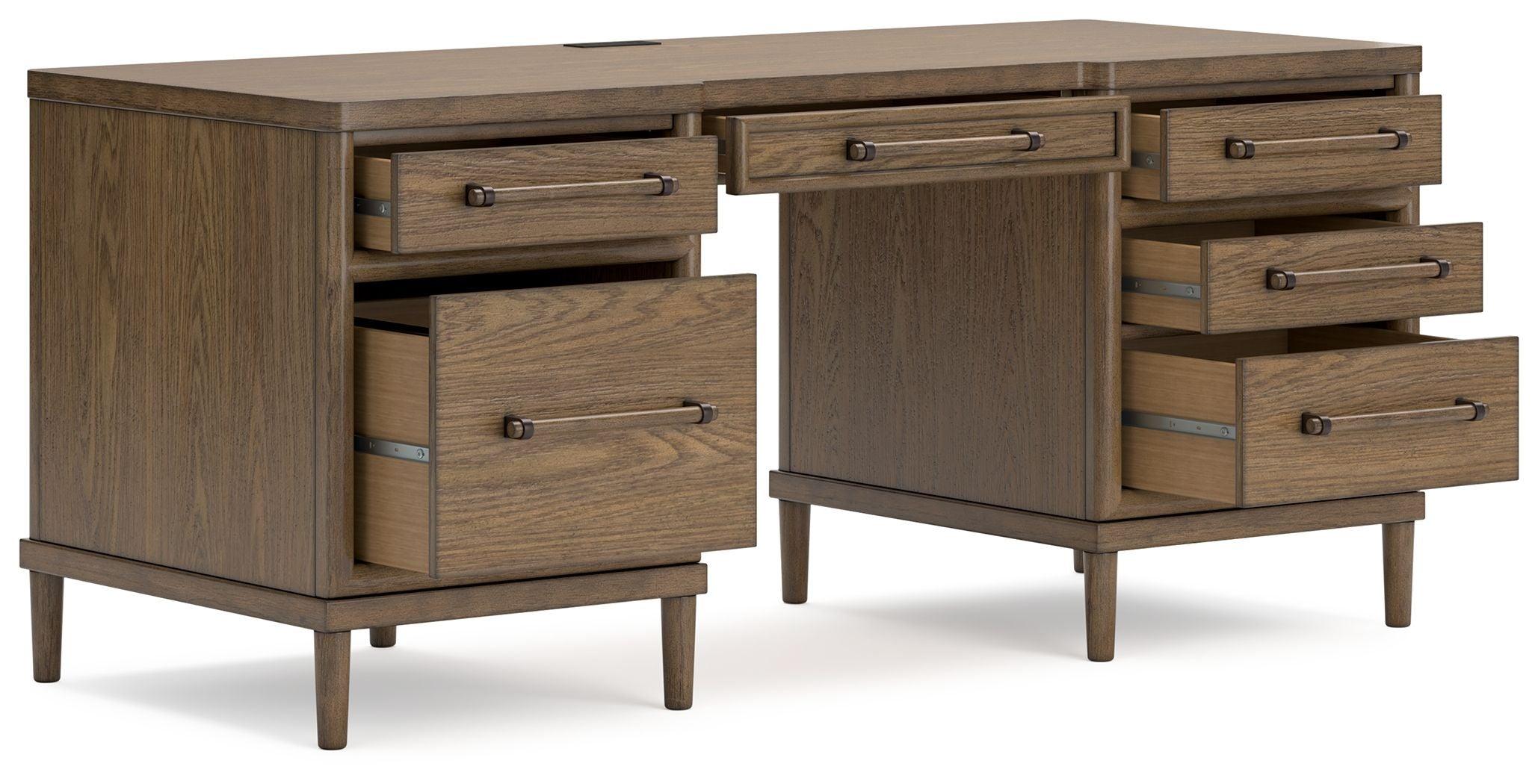 Signature Design by Ashley® - Roanhowe - Brown - 3 Pc. - Home Office Desk, Bookcase, Swivel Desk Chair - 5th Avenue Furniture