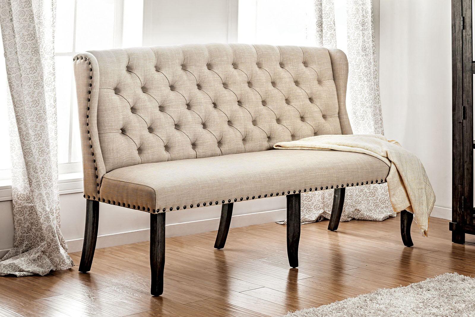 Furniture of America - Sania - 3 Seater Loveseat Bench - Beige - 5th Avenue Furniture