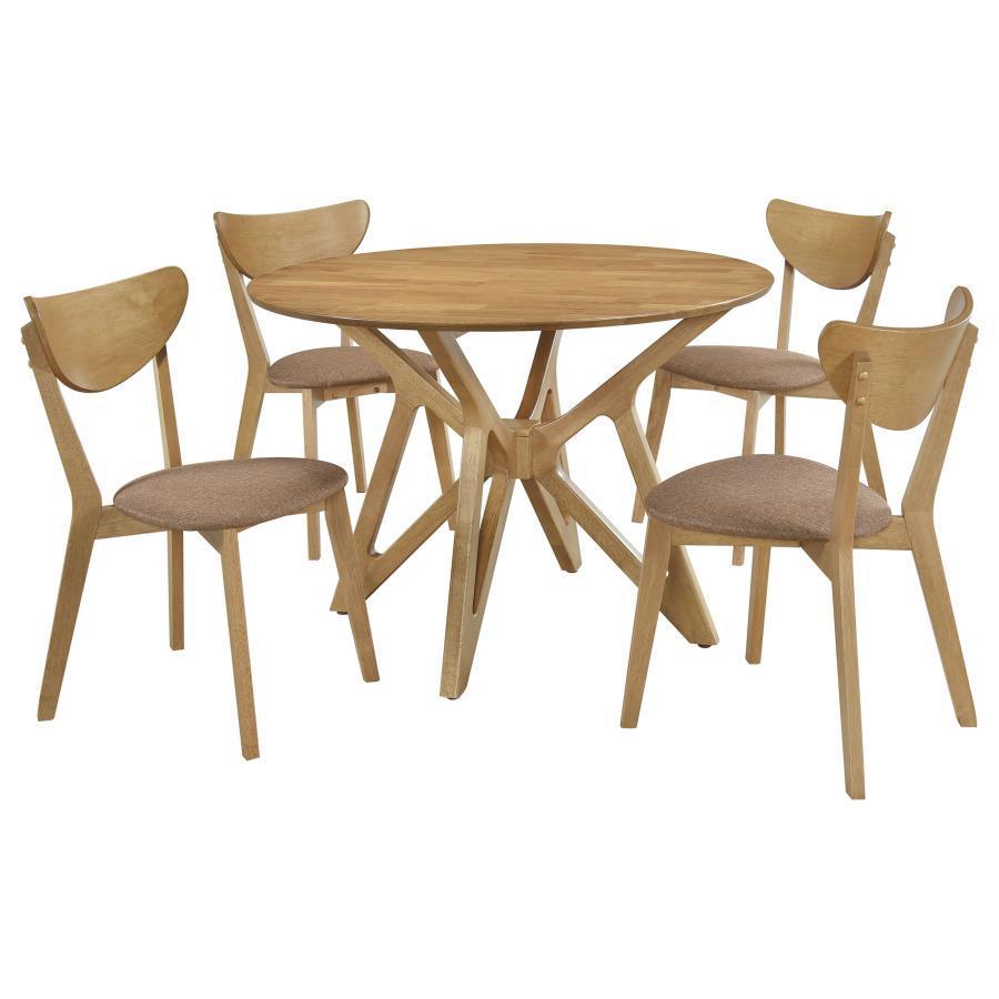 Coaster Fine Furniture - Elowen - 5 Piece Round Solid Wood Dining Set - Light Walnut - 5th Avenue Furniture