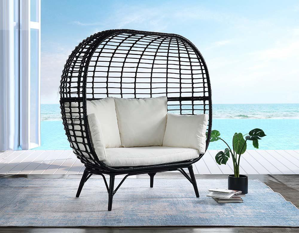 ACME - Penelope - Patio Lounge Chair - Cream Fabric & Black Finish - 5th Avenue Furniture