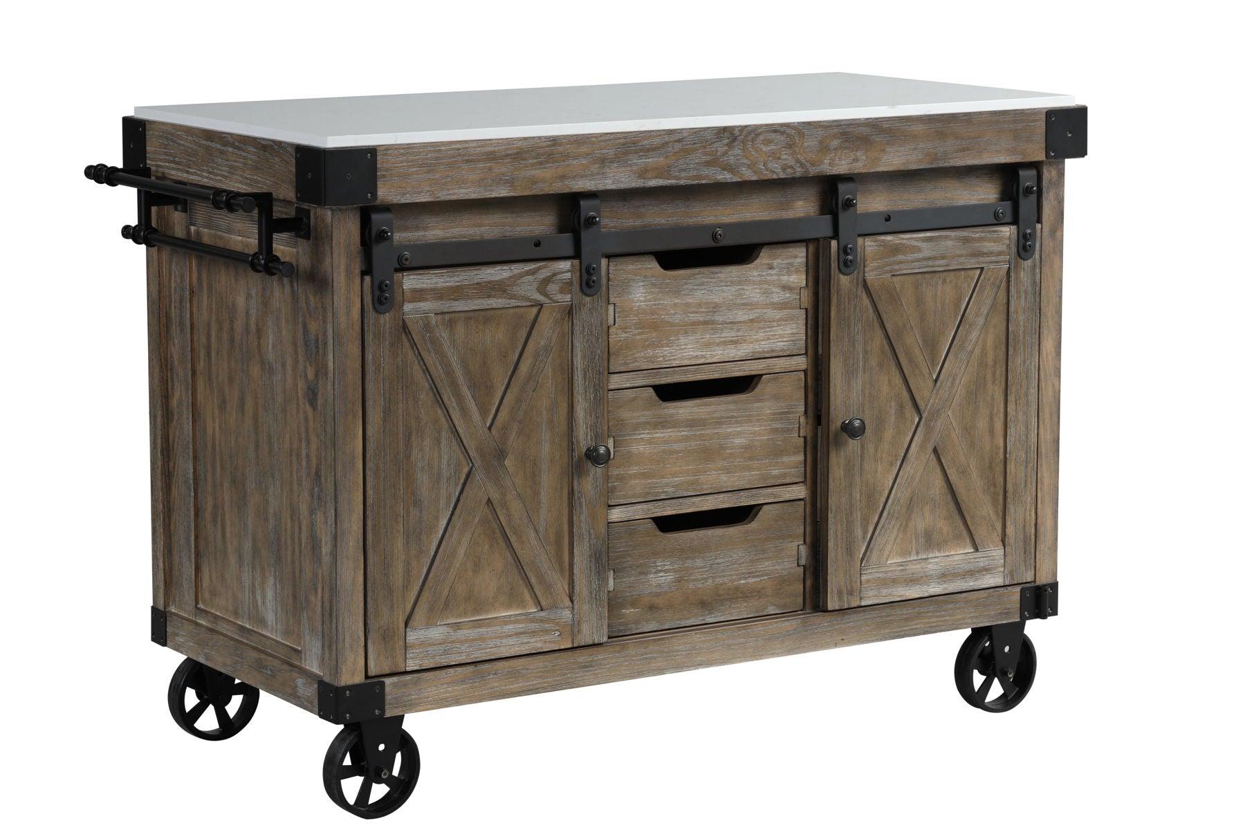 ACME - Alforvott - Serving Cart - Marble & Weathered Gray Finish - 5th Avenue Furniture