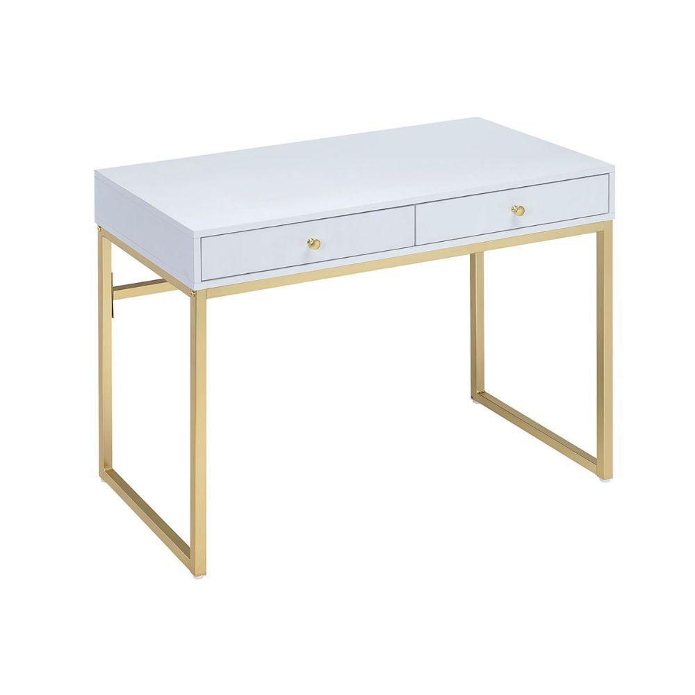 ACME - Coleen - Desk - White & Brass - 5th Avenue Furniture