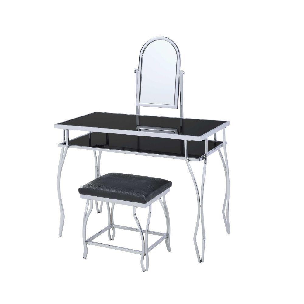 ACME - Carene - Vanity Desk - Black PU & Chrome - 5th Avenue Furniture
