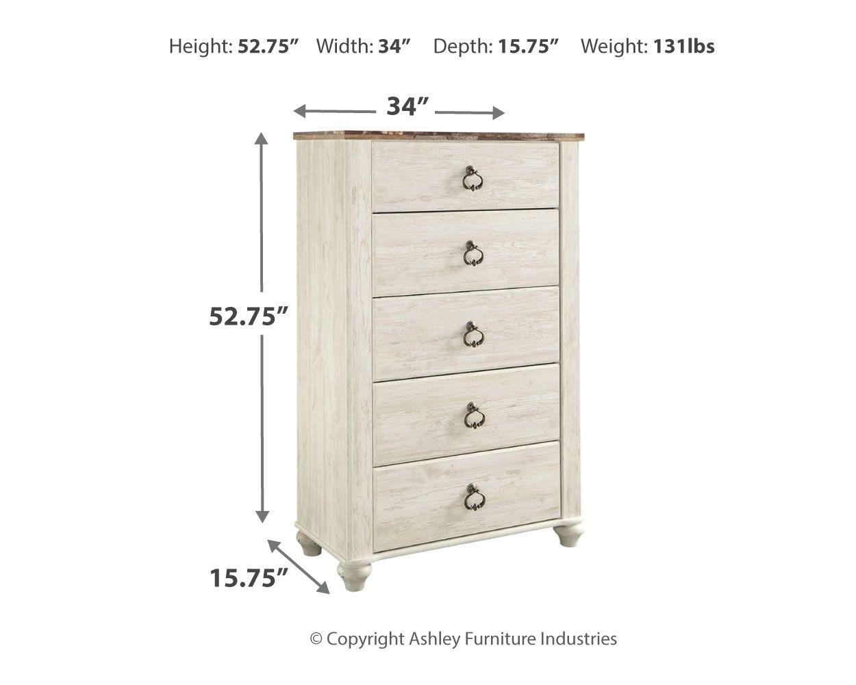 Ashley Furniture - Willowton - Brown / Beige / White - Five Drawer Chest - 5th Avenue Furniture