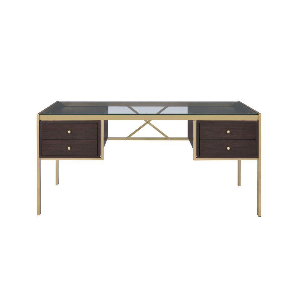 ACME - Yumia - Desk - Gold & Clear Glass - 5th Avenue Furniture