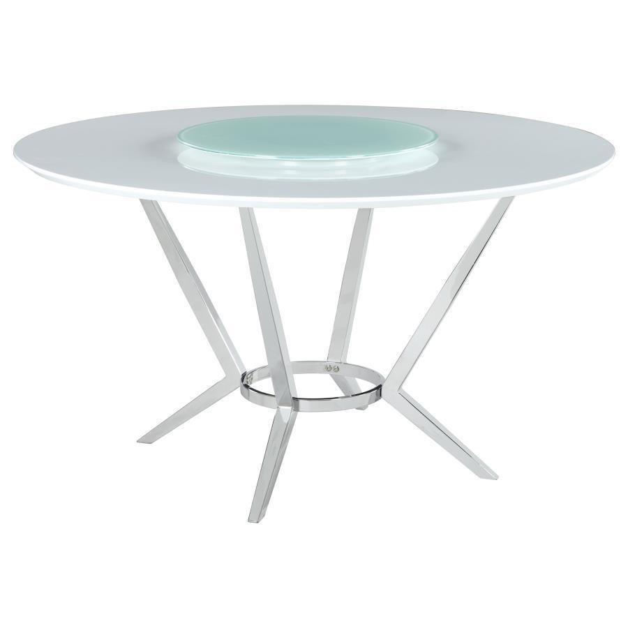 CoasterElevations - Abby - Round Dining Table With Lazy Susan - White And Chrome - 5th Avenue Furniture
