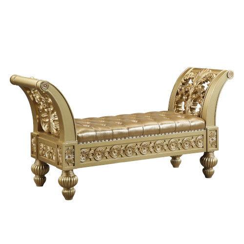 ACME - Seville - Bench - Tan PU & Gold Finish - 5th Avenue Furniture