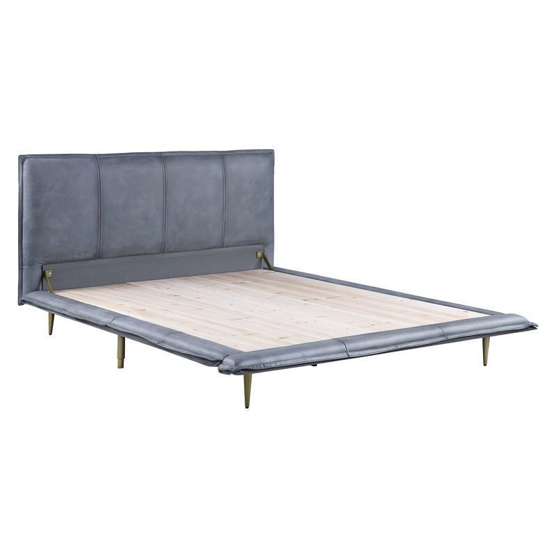 ACME - Metis - Eastern King Bed - Gray Top Grain Leather - 5th Avenue Furniture