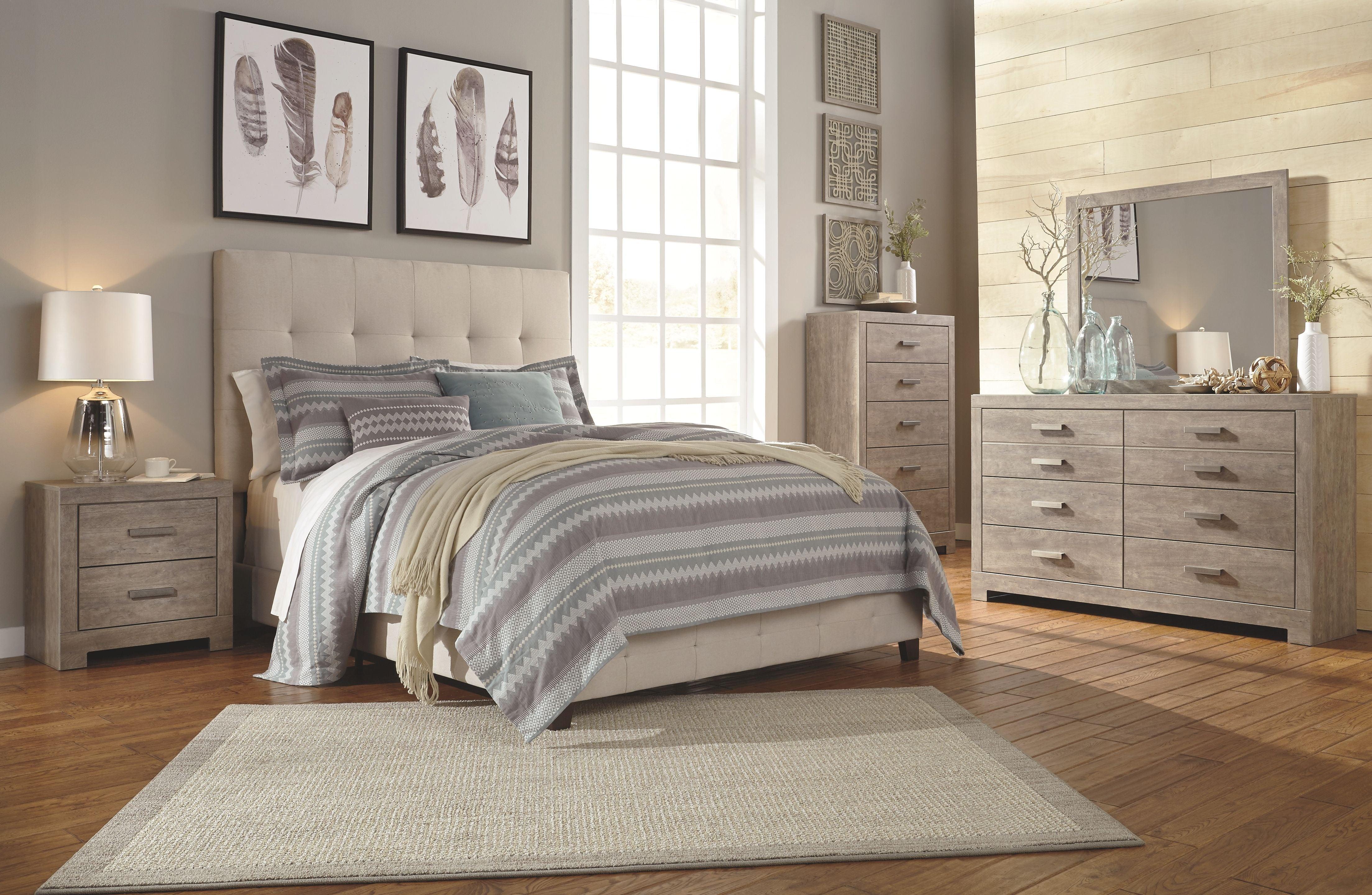 Signature Design by Ashley® - Culverbach - Gray - 5 Pc. - Dresser, Mirror, Queen Upholstered Bed, 2 Nightstands - 5th Avenue Furniture