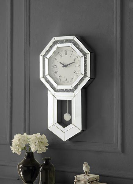 ACME - Noralie - Wall Clock - Mirrored & Faux Diamonds - 28" - 5th Avenue Furniture