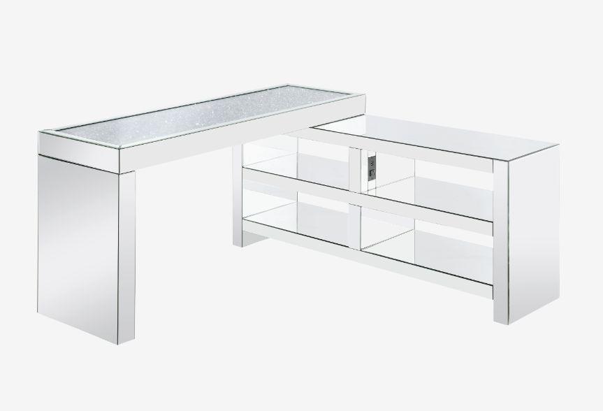 ACME - Noralie - Desk - Clear Glass, Mirrored & Faux Diamonds - 32" - 5th Avenue Furniture