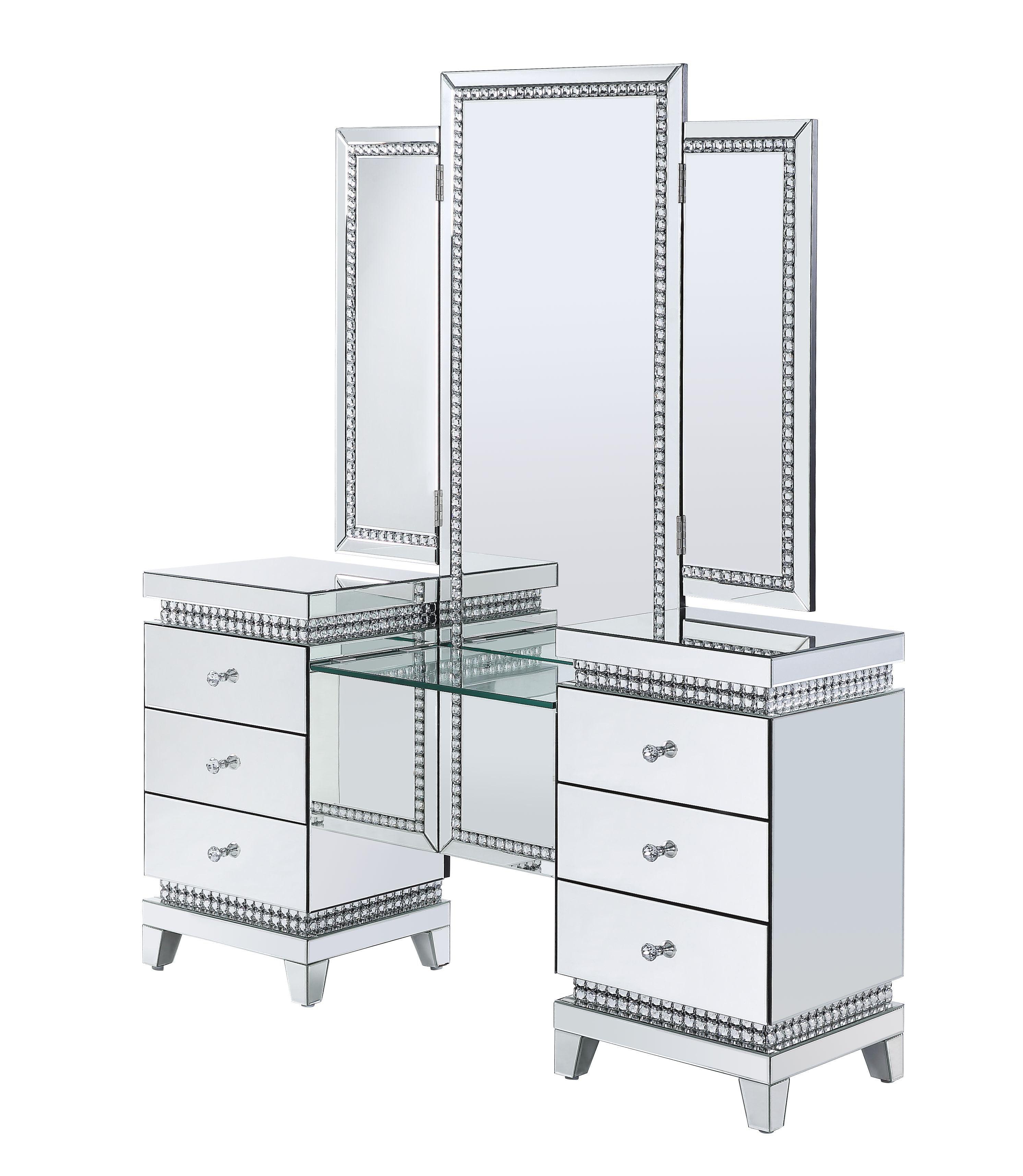 ACME - Lotus - Vanity Desk - Mirrored & Faux Crystals - 5th Avenue Furniture