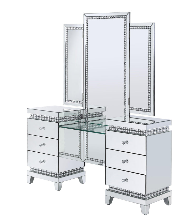 ACME - Lotus - Vanity Desk - Mirrored & Faux Crystals - 5th Avenue Furniture