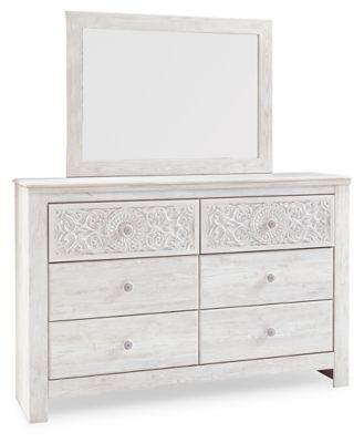 Signature Design by Ashley® - Paxberry - Whitewash - Dresser, Mirror - Medallion Drawer Pulls - 5th Avenue Furniture