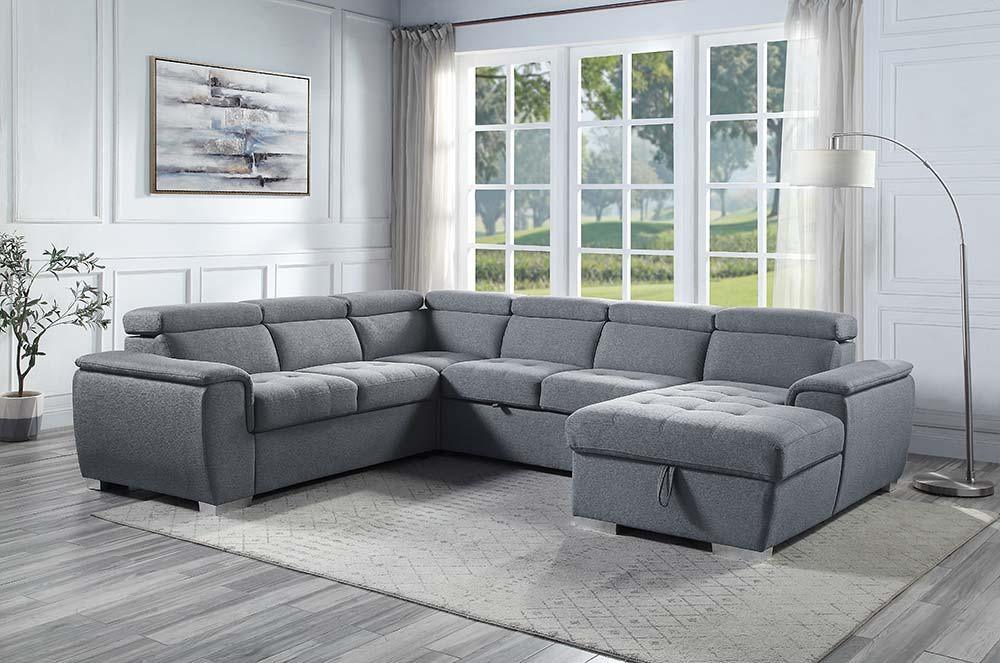 ACME - Hanley - Sectional Sofa - Gray Fabric - 5th Avenue Furniture