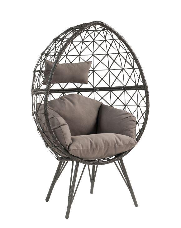 ACME - Aeven - Patio Lounge Chair - Light Gray Fabric & Black Wicker - 5th Avenue Furniture