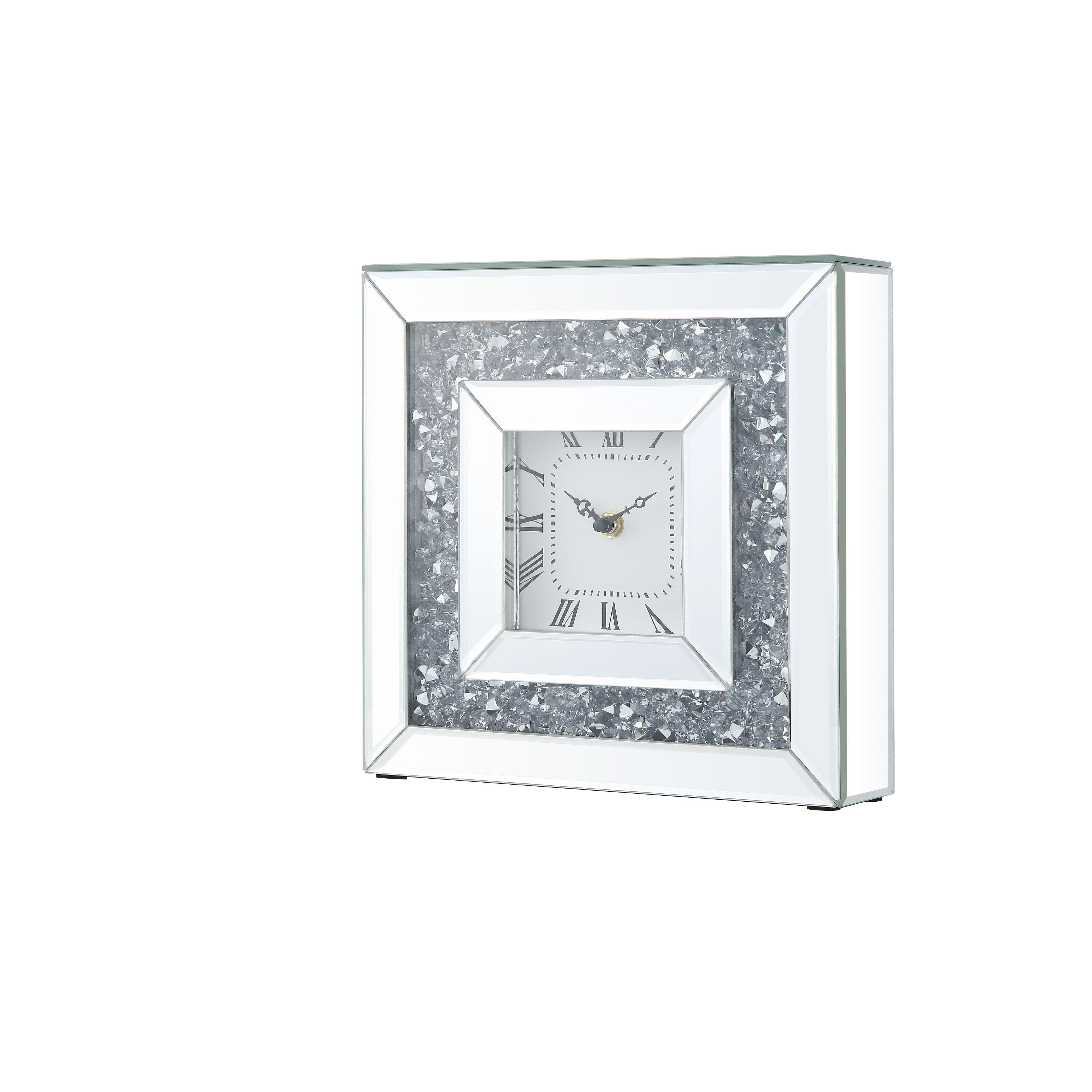 ACME - Noralie - Accent Clock - Mirrored & Faux Diamonds - 5th Avenue Furniture