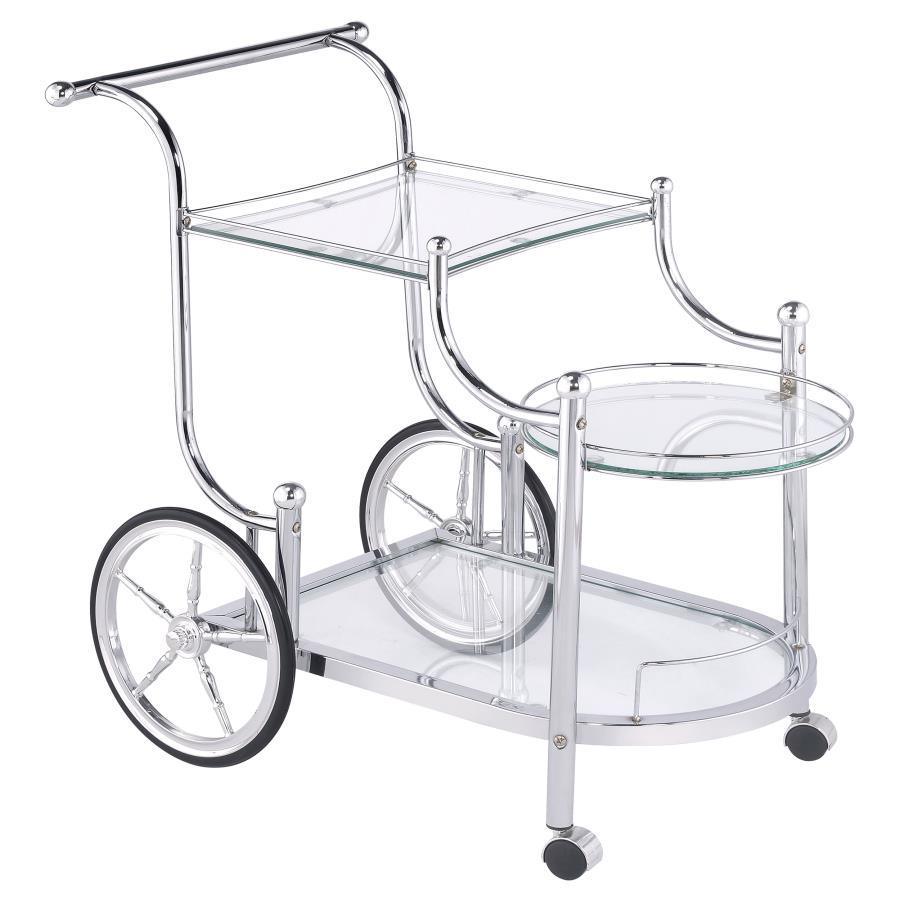 CoasterEveryday - Sarandon - 3-Tier Serving Cart - Chrome And Clear - 5th Avenue Furniture