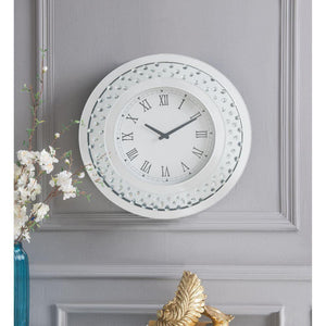 ACME - Nysa - Wall Clock - Mirrored & Faux Crystals - 20" - 5th Avenue Furniture