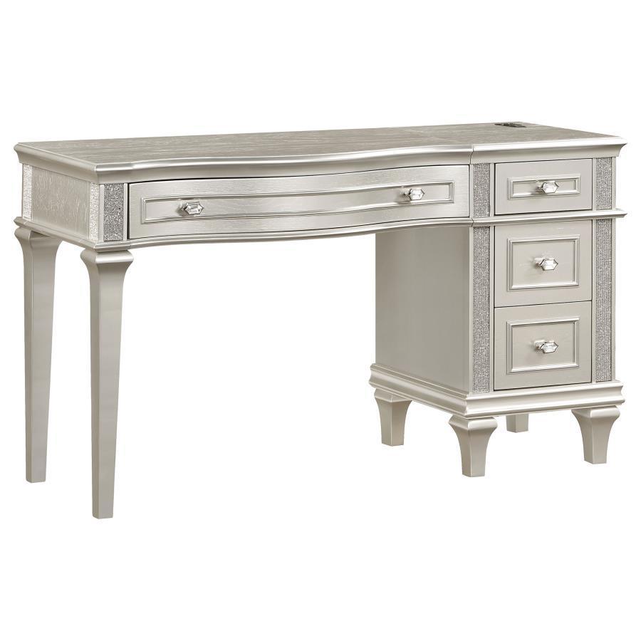 Coaster Fine Furniture - Evangeline - 4-Drawer Vanity Table With Faux Diamond Trim - Silver And Ivory - 5th Avenue Furniture