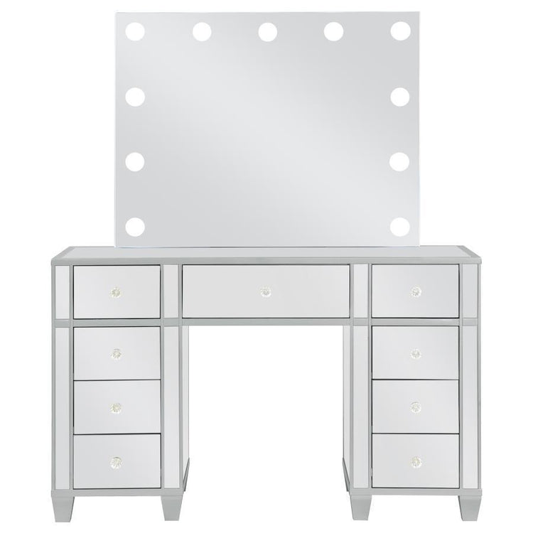 Coaster Fine Furniture - Allora - 9-Drawer Mirrored Storage Vanity Set With Hollywood Lighting - Metallic - 5th Avenue Furniture