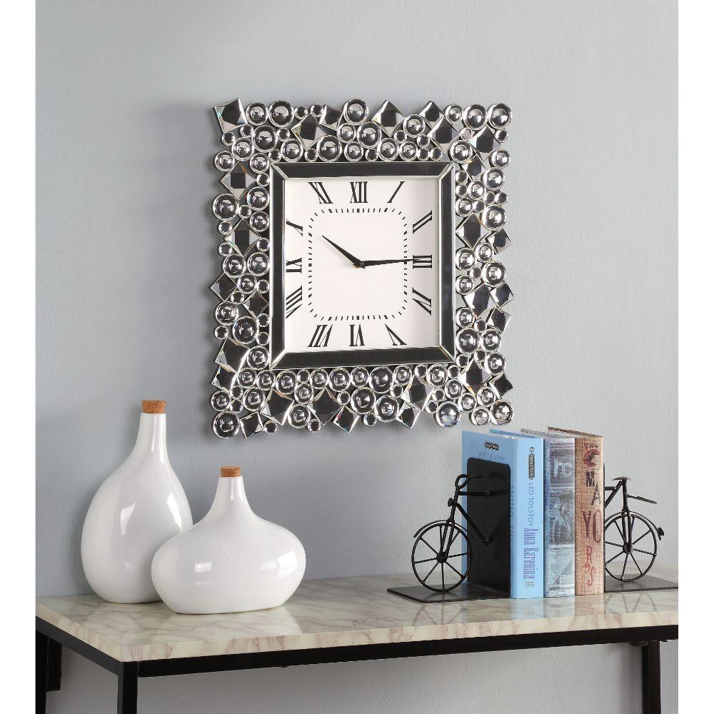 ACME - Kachina - Wall Clock - Mirrored & Faux Gems - 19" - 5th Avenue Furniture