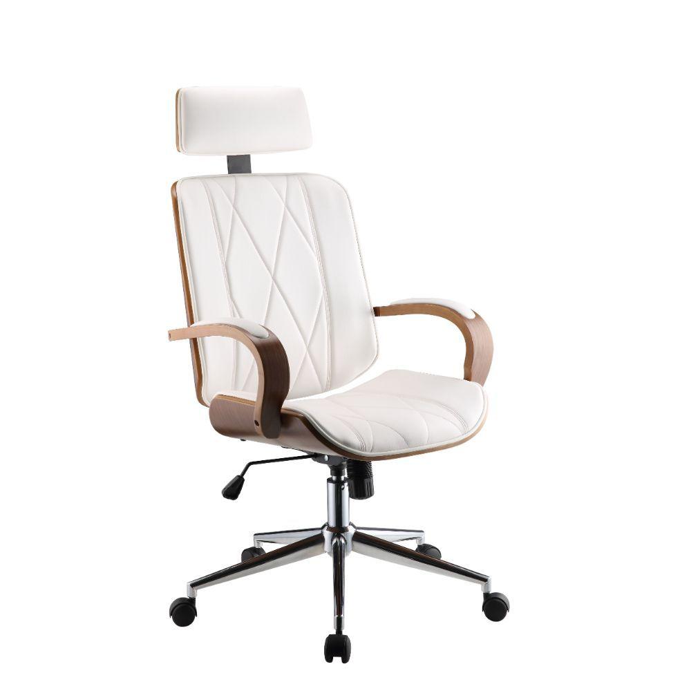 ACME - Yoselin - Office Chair - White PU & Walnut - 5th Avenue Furniture