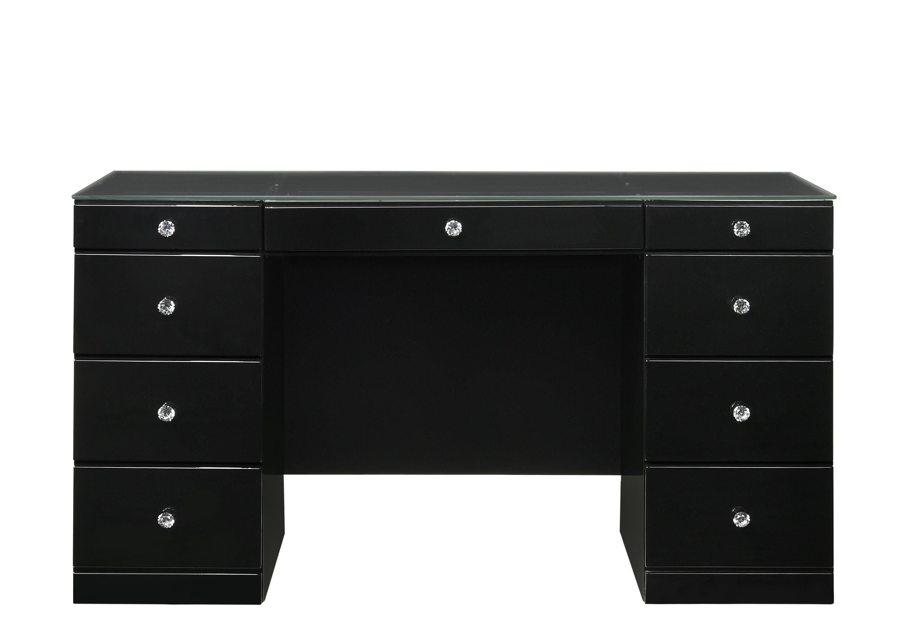 Crown Mark - Avery - Vanity Desk With Glass Top And Led Mirror - Black - 5th Avenue Furniture