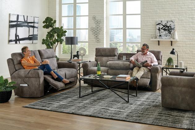 Catnapper - Tranquility - Power Headrest Power Lay Flat Reclining Cons Loveseat With CR3 Heat / Massage / Lumbar - Pewter - Faux Leather - 5th Avenue Furniture