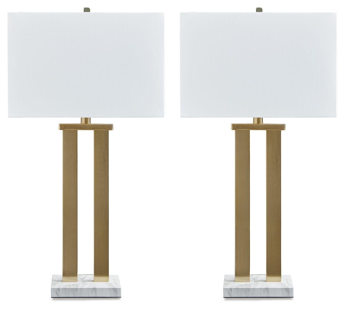 Signature Design by Ashley® - Coopermen - Gold Finish / White - Metal Table Lamp (Set of 2) - 5th Avenue Furniture