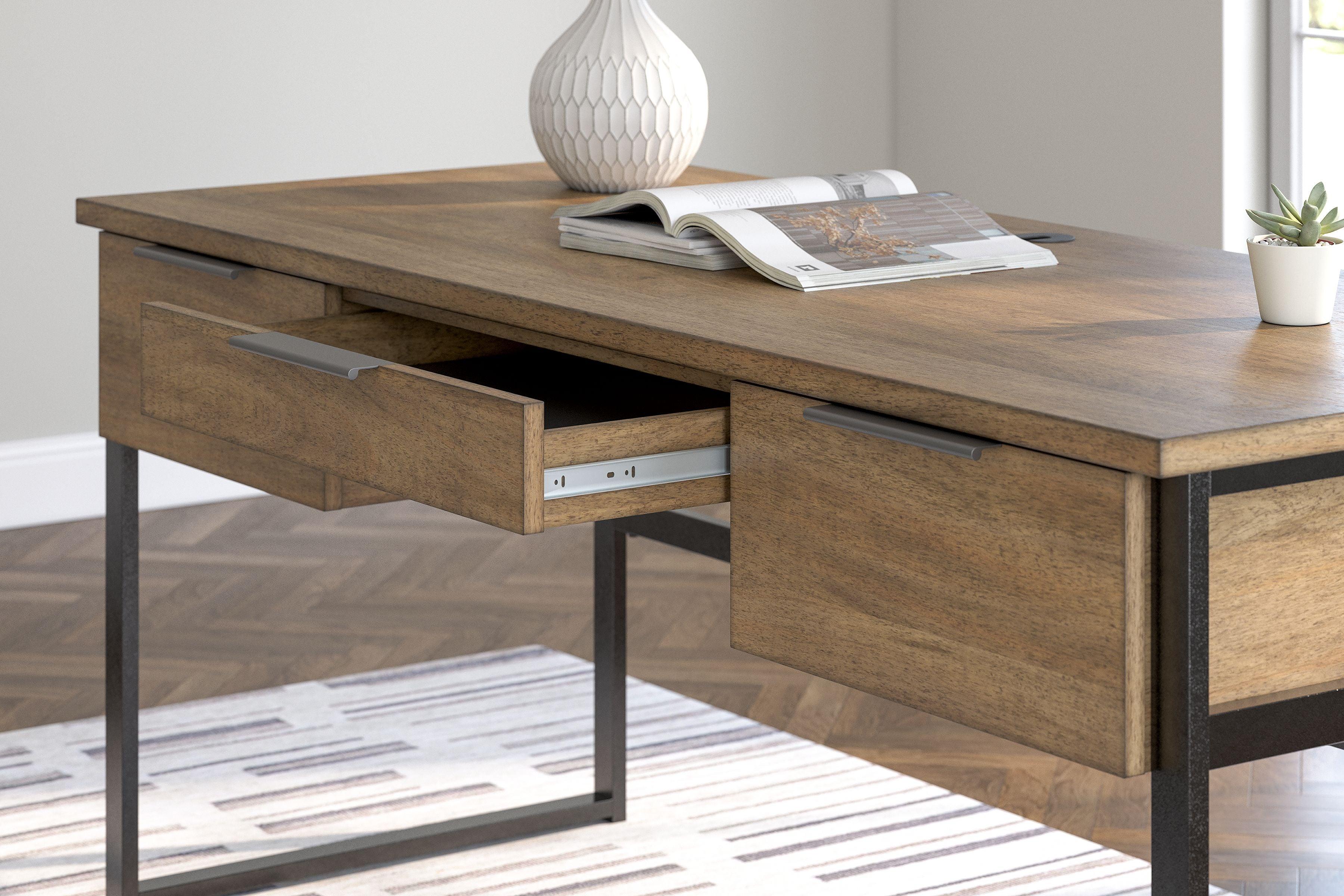 Signature Design by Ashley® - Montia - Light Brown - Home Office Desk - 5th Avenue Furniture
