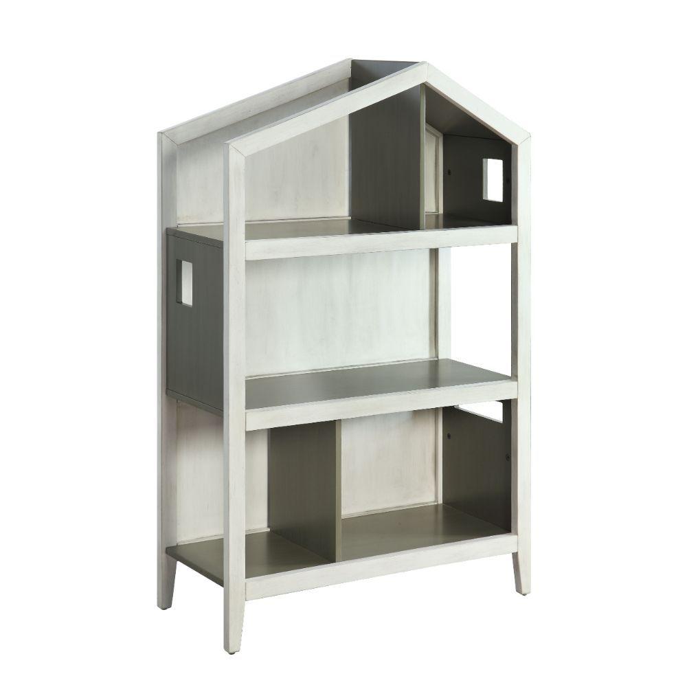 ACME - Doll - Cottage Bookshelf - Weathered White & Washed Gray - 50" - 5th Avenue Furniture