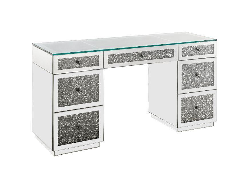 ACME - Noralie - Office Desk - Clear Glass, Mirrored & Faux Diamonds - 5th Avenue Furniture