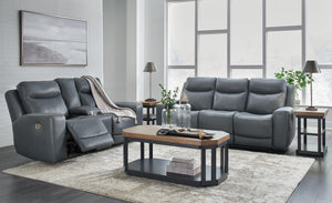 Signature Design by Ashley® - Mindanao - Steel - 2 Pc. - Power Reclining Sofa, Power Reclining Loveseat With Console - 5th Avenue Furniture