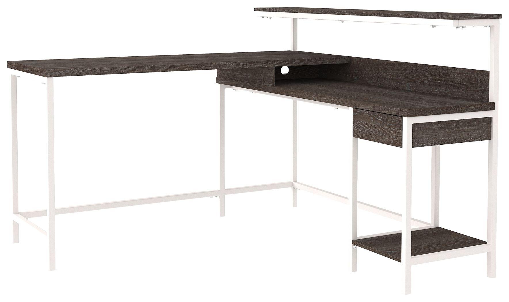 Ashley Furniture - Dorrinson - White / Black / Gray - L-desk With Storage - 5th Avenue Furniture