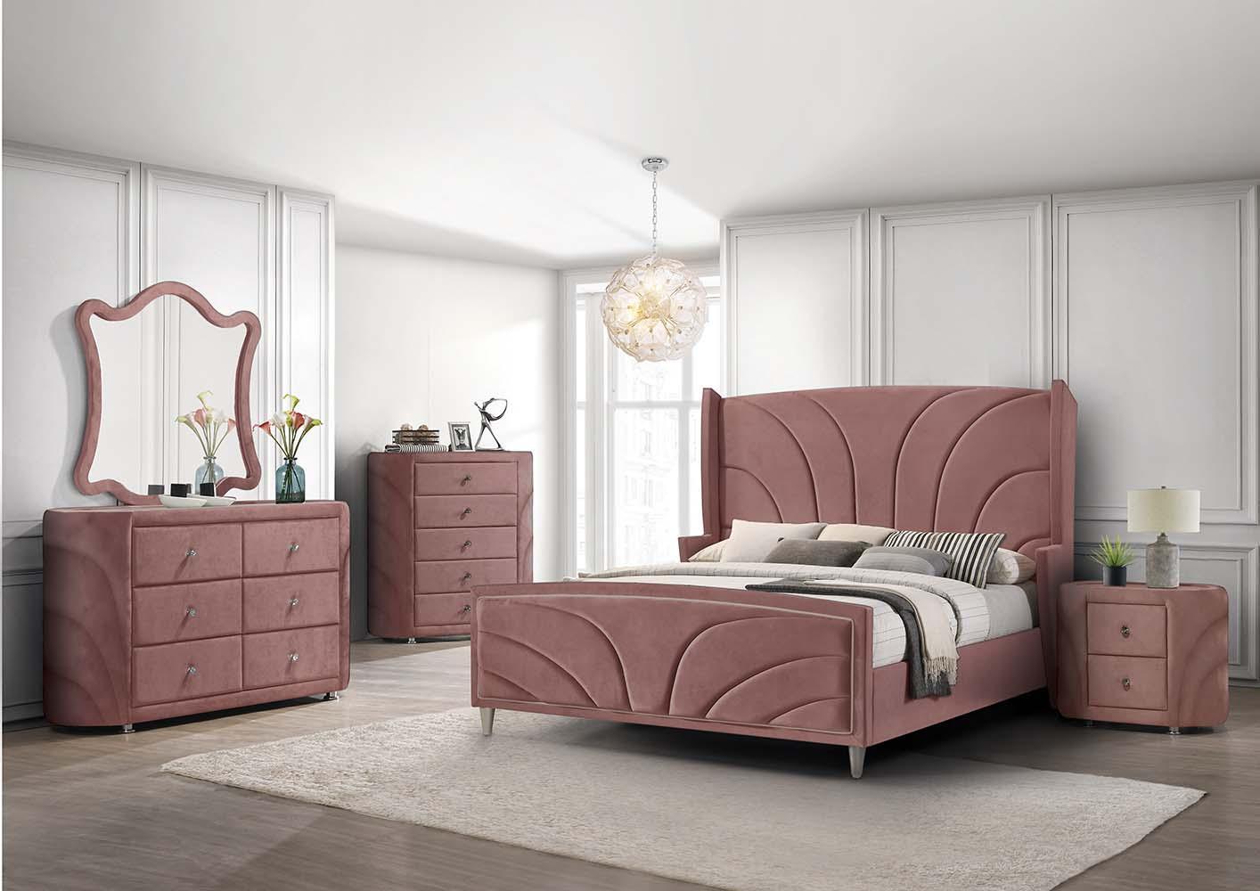 ACME - Salonia - Nightstand - Pink Velvet - 5th Avenue Furniture