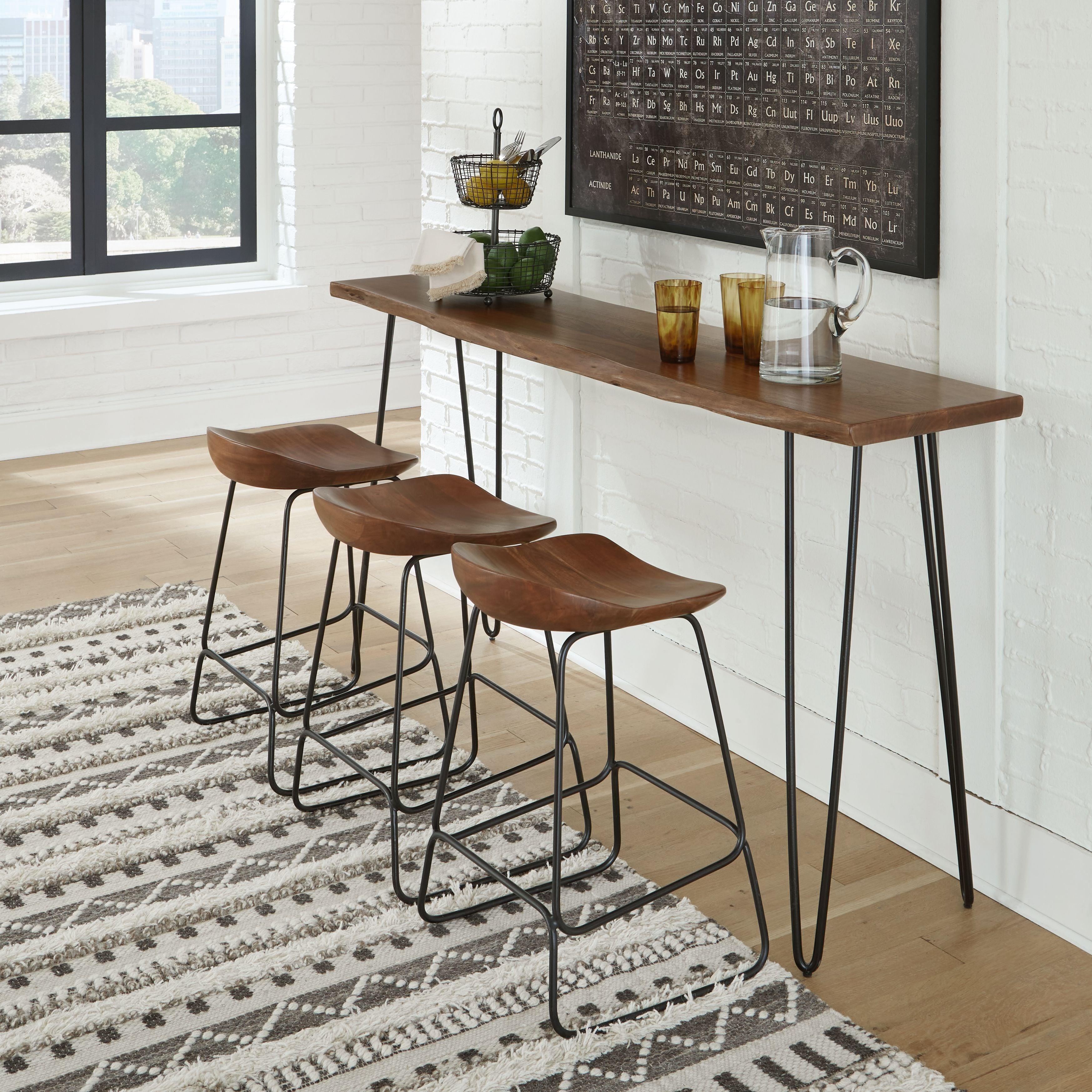 Signature Design by Ashley® - Wilinruck - Dark Brown - 4 Pc. - Long Counter Table, 3 Stools - 5th Avenue Furniture