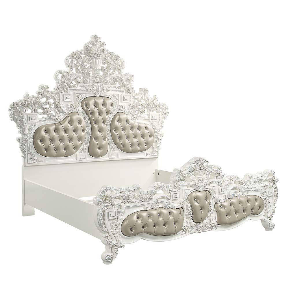 ACME - Vanaheim - Eastern King Bed - Beige PU & Antique White Finish - 5th Avenue Furniture