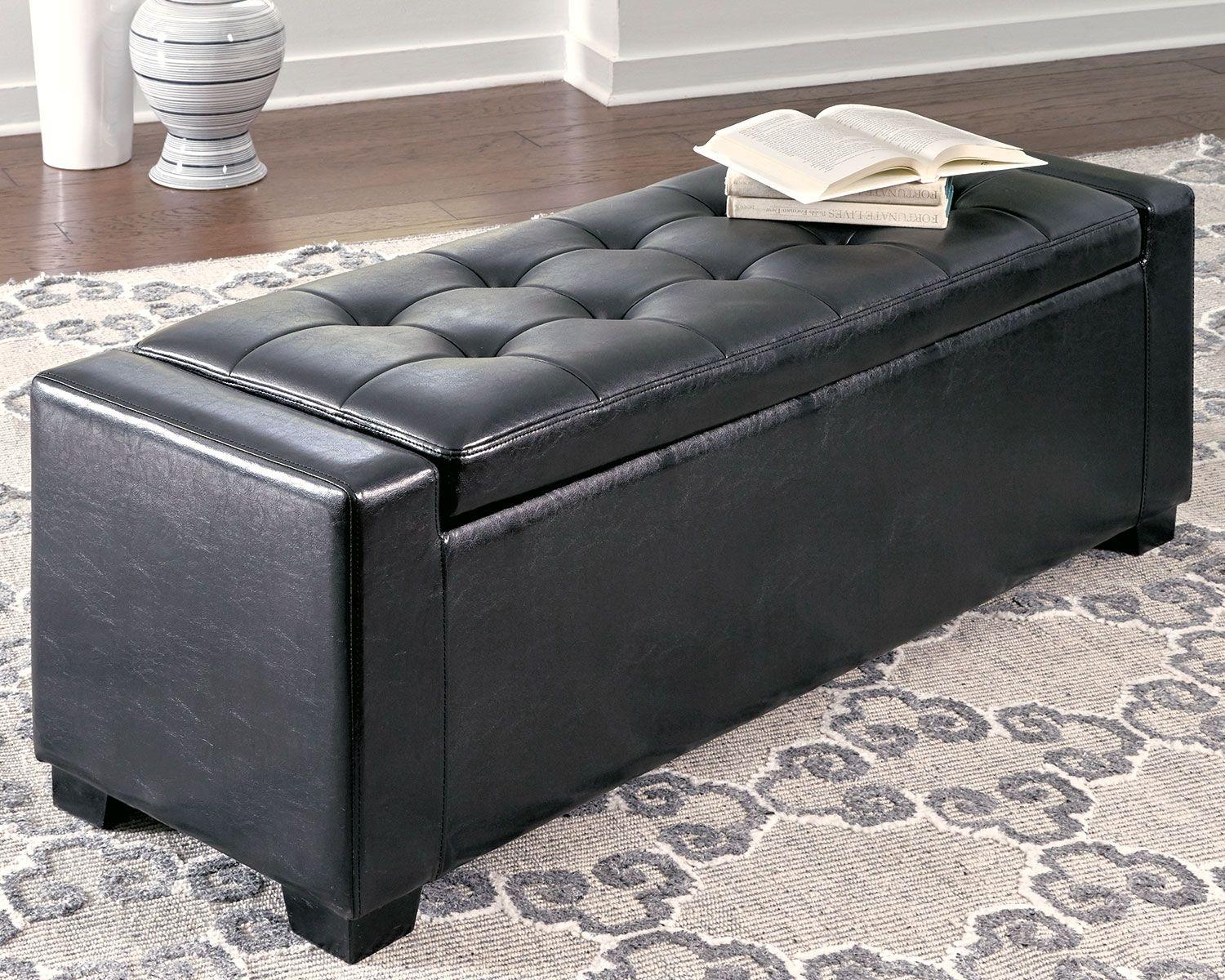 Ashley Furniture - Benches - Black - Upholstered Storage Bench - Faux Leather - 5th Avenue Furniture